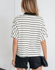 Stripe Stand Collar V-Neck Dolman Sleeve Top