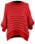 Stripe Draped 3/4 Sleeve Slouchy Sweater