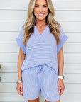 Stripe Polo Shirt and Drawstring Shorts Set