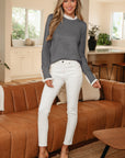 Lace Trim Patchwork Buttoned Cuff Sweater