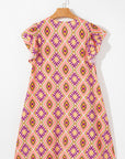 Geometric Floral V-Neck Button-Front Mini Dress