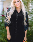Velvet Sequin Puff Sleeve Buttoned Peplum Shirt