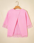 Floral Eyelash Lace Patchwork 3/4 Sleeve Tee