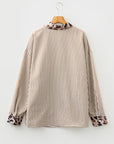Plus Size Stripe Leopard Chest Pocket Collared Shirt