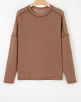 Solid Corded Knit Long Sleeve Top