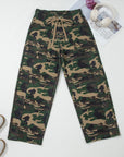 Camo Denim Patch Pocket Drawstring Barrel Leg Jeans
