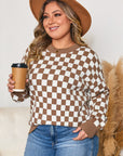 Plus Size Checker Contrast Edge Crewneck Sweater