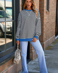 Elliana Stripe Crossed Stitch Drop Shoulder Sweatshirt