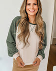 Colorblock Waffle Knit Raglan Sleeve Top