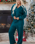 Waffle Textured Patchwork Hooded Top and Pants Set
