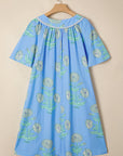 Plus Size Floral Stripe Contrast Short Sleeve Mini Dress