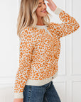 Leopard Drop Shoulder Chunky Cardigan Sweater