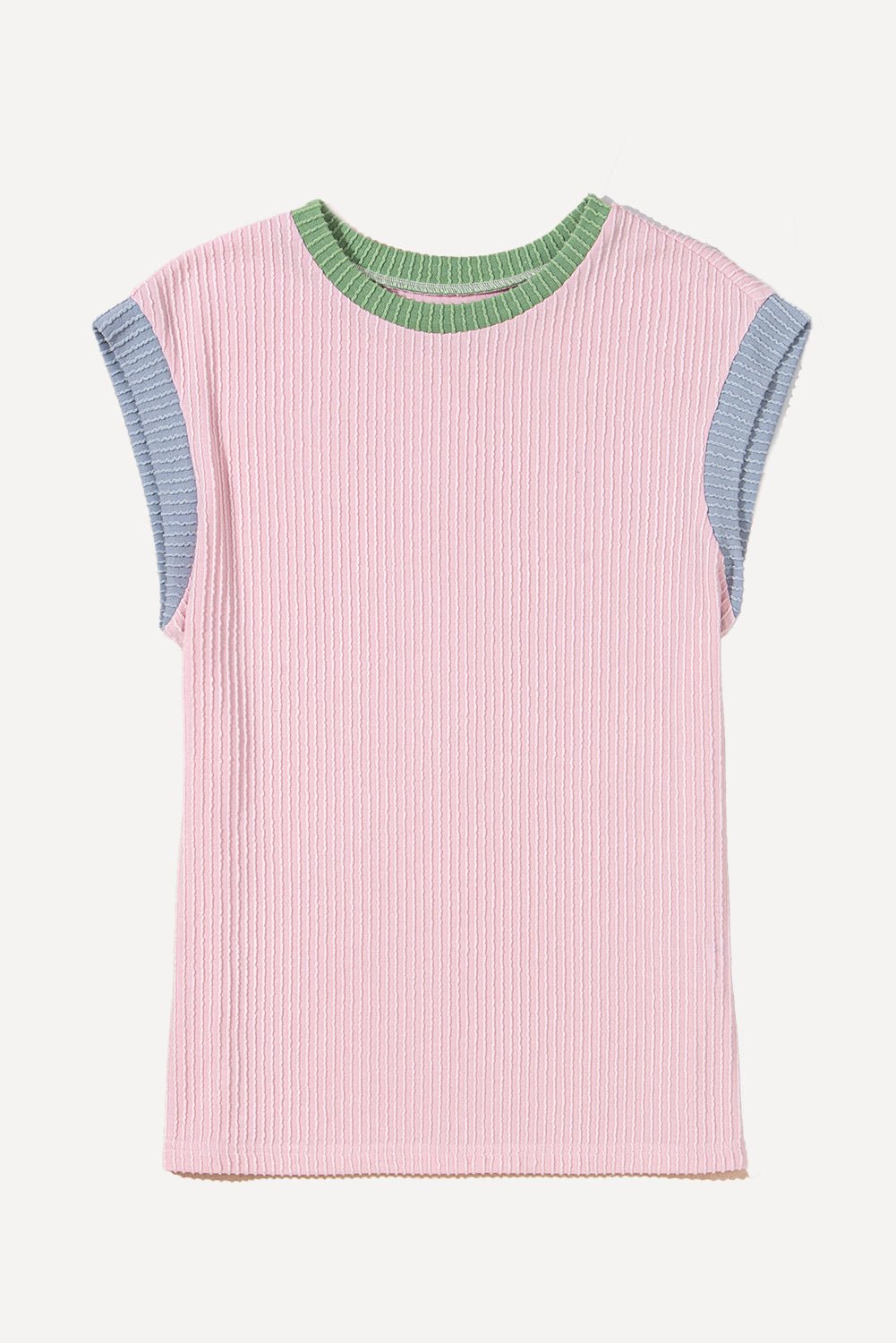 Colorblock Corded Knit Crew Neck Tee