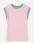 Colorblock Corded Knit Crew Neck Tee