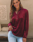 Velvet Frilled Neck Buttoned Top