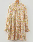 Floral Frilled Trim Smocked Cuff Dress