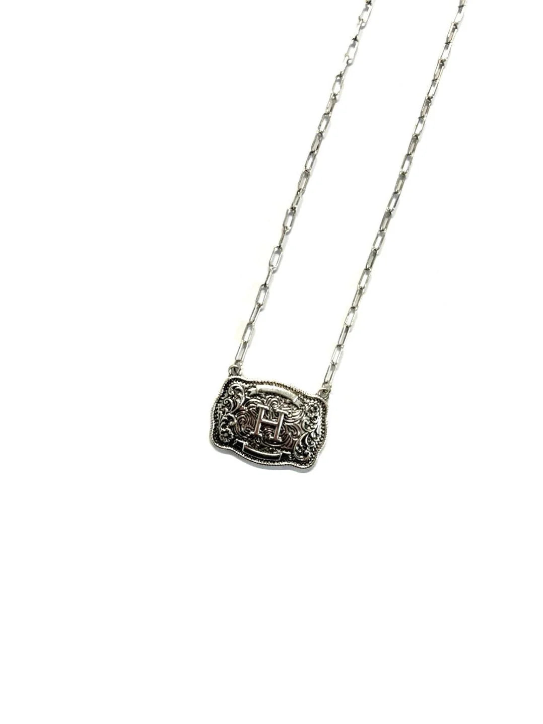 Belt Buckle Initial Necklace