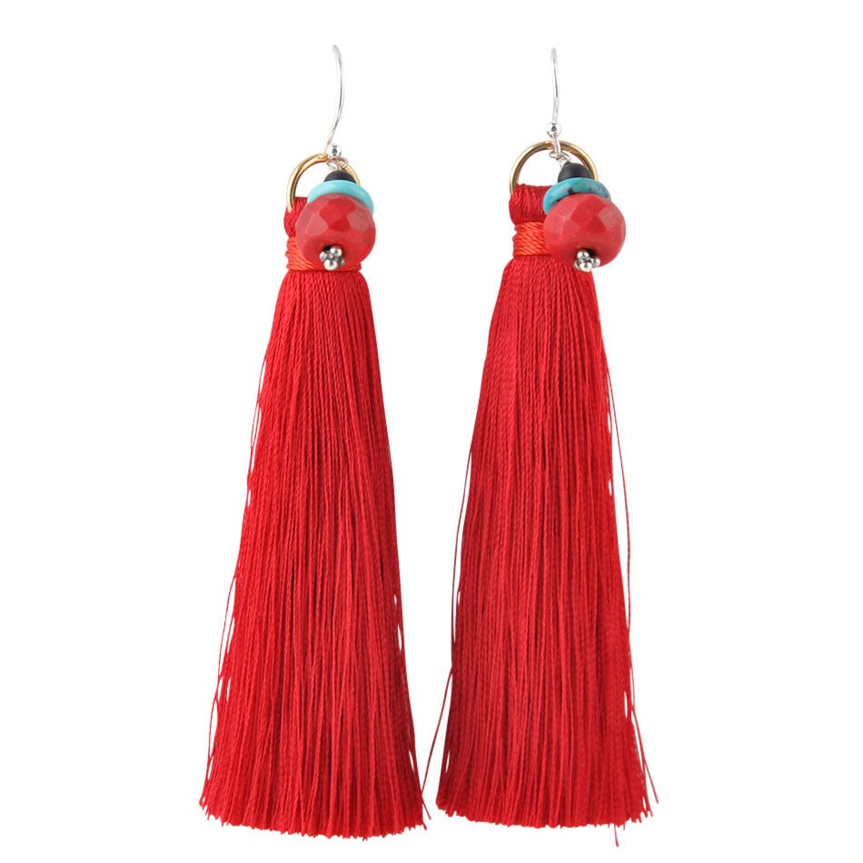 BeTasseled Earring-Multi-Stone Red