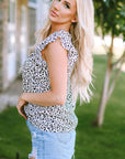 Malaya Leopard Ruffle Shoulder Sleeveless Top