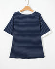 Plus Size Stripe Contrast Trim Ribbed T-Shirt