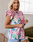 Keyla Floral Mixed Ruffle Cap Sleeve Blouse