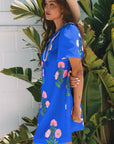 Floral Short Sleeve Split Neck Mini Dress
