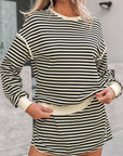 Stripe Textured Pullover Top and Mini Skirt Set