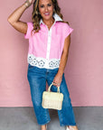 Floral Hollow Out Contrast Patchwork Shirt
