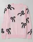 Pink Bow Knitted Loose Fit Sweater