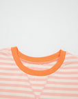 Stripe Contrast Trim Tee & Drawstring Shorts Set