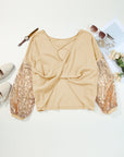 Sequin Patchwork Sleeve Open Back Top