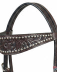 HILASON Western Genuine Leather Horse Headstall Tack Dark Brown Floral