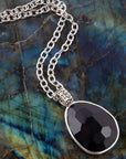 Black Onyx and Sterling Silver Teardrop Pendant Necklace