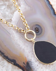 Black Onyx Teardrop Golden Chain Necklace