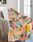 Pop Western Retro Cowgirl Collage Throw Blanket 60" x 80" Made in America