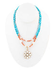 Blue and White Hibiscus Mother of Pearl Pendant and Necklace