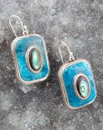 Blue Apatite and Abalone Stacked Sterling Silver Earrings