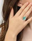Blue Turquoise and Bronze Matrix Golden Oval Ring