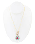 Blue Turquoise and Red Quartz Golden Chain Necklace