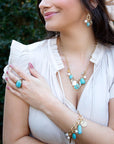 Blue Turquoise and White Pearl Multi Charm Golden Necklace