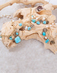 Blue Turquoise and White Pearl Multi Charm Golden Necklace