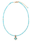 Blue Turquoise Cross Golden Pendant Necklace