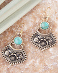 Blue Turquoise Flourish Golden Drop Earrings
