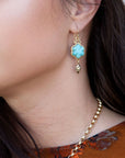 Blue Turquoise Flower Golden Drop Earrings
