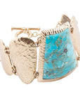 Blue Turquoise Jeweled Statement Link Golden Bracelet