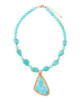 Blue Turquoise Triangle Golden Pendant Necklace