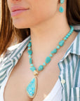 Blue Turquoise Triangle Golden Pendant Necklace