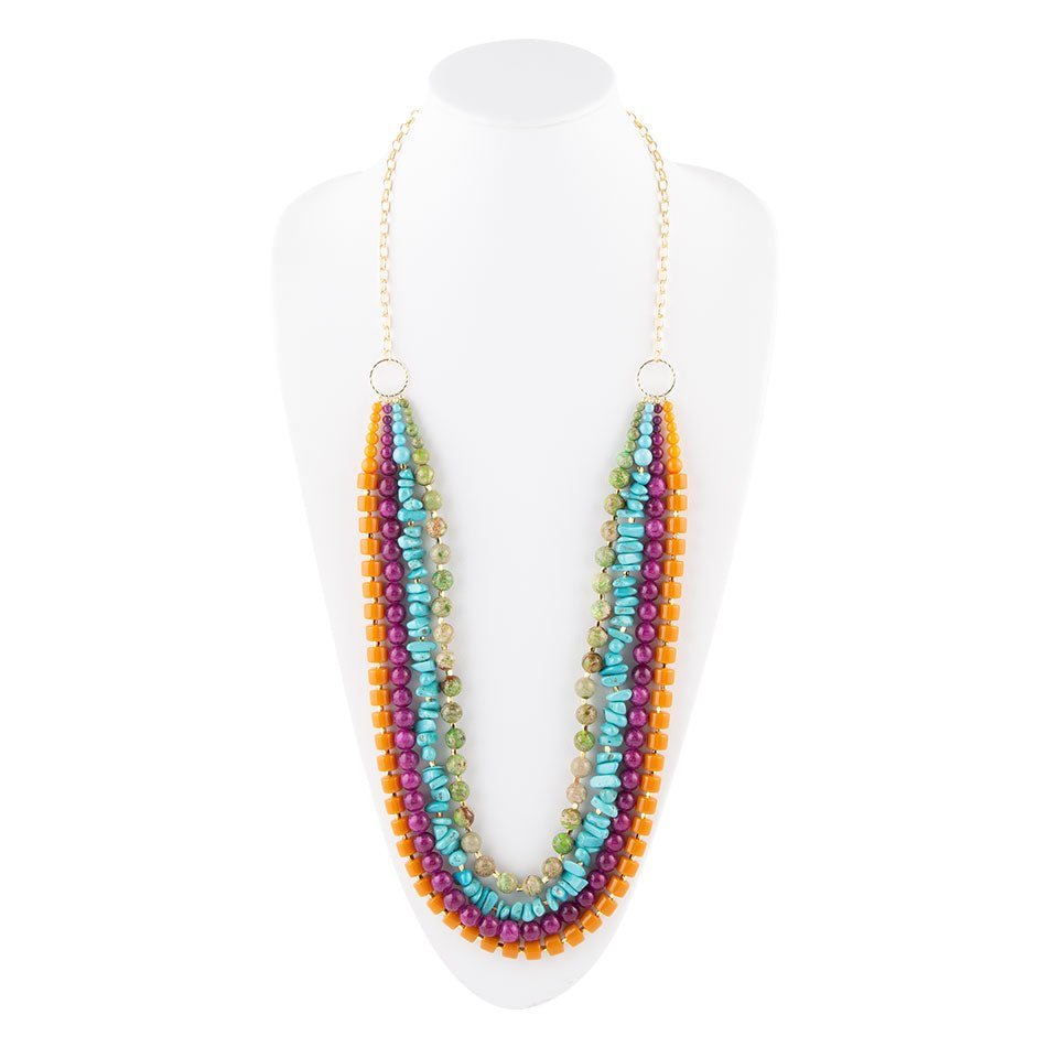 Bogota Mult-Stone Long Statement Necklace