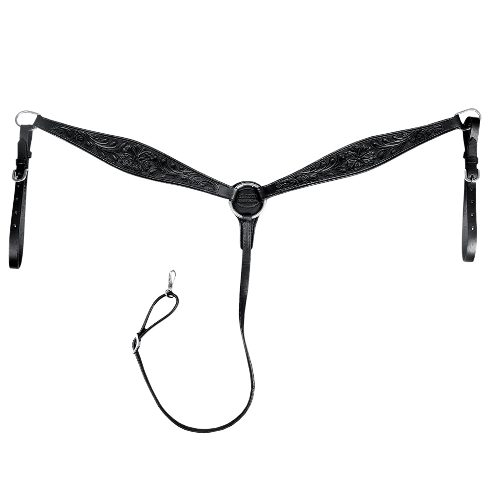 HILASON Western Horse Headstall Breast Collar Genuine American Leather Floral Black