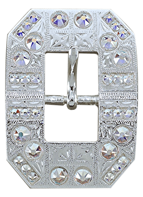 AB Bright Silver European Crystal Square Cart Buckle